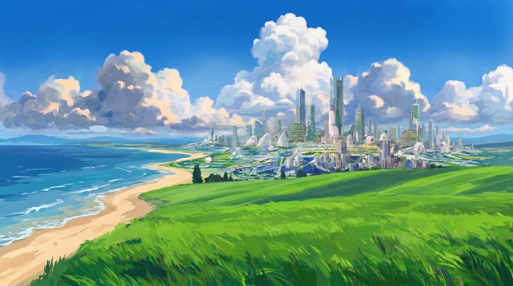 The Airform future — a painted skyline of electrified buildings